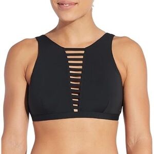 CALIA by Carrie Underwood Womens Cage Front High Neck Bikini Top Caviar SET